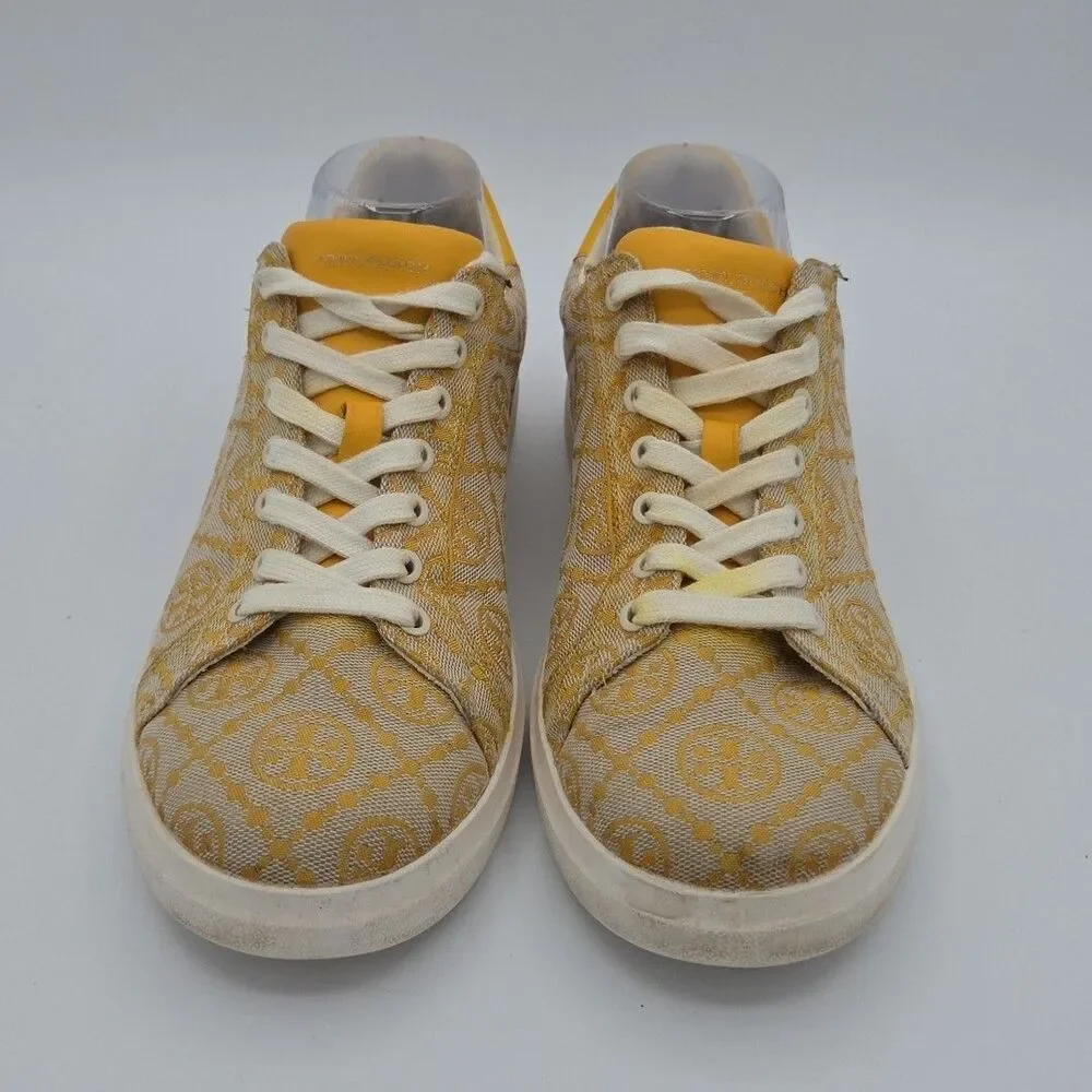 Tory Burch T Monogram Howell Sneaker Goldfinch Jacquard Calf Leather SZ 9